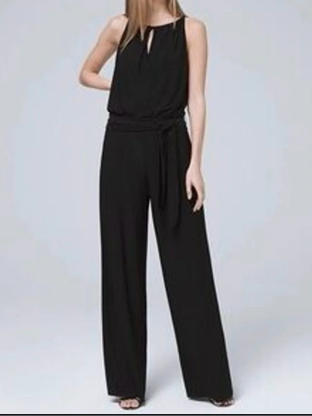 White House Black Market Black Sleeveless Wide-Leg Jumpsuit with Side Tie
